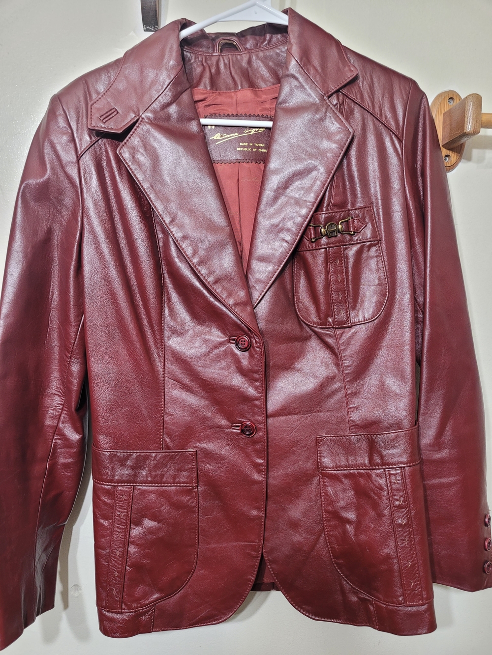 Women's Vintage Etienne Aigner Leather Jacket Coat Blazer Burgundy Size 12